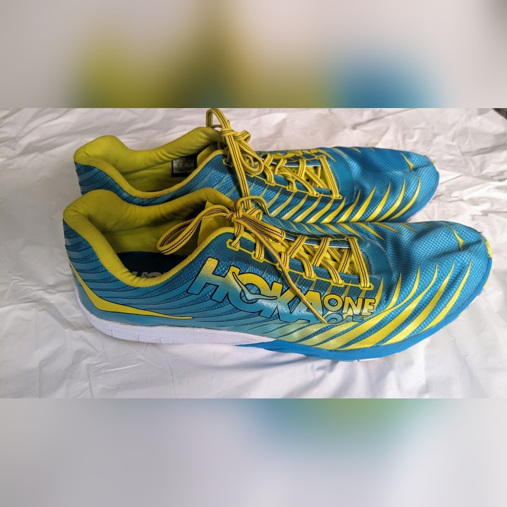 Hoka One One Evo XC Spikeless Cyan Blue Citrus Yellow Mens 14 Running Shoes
